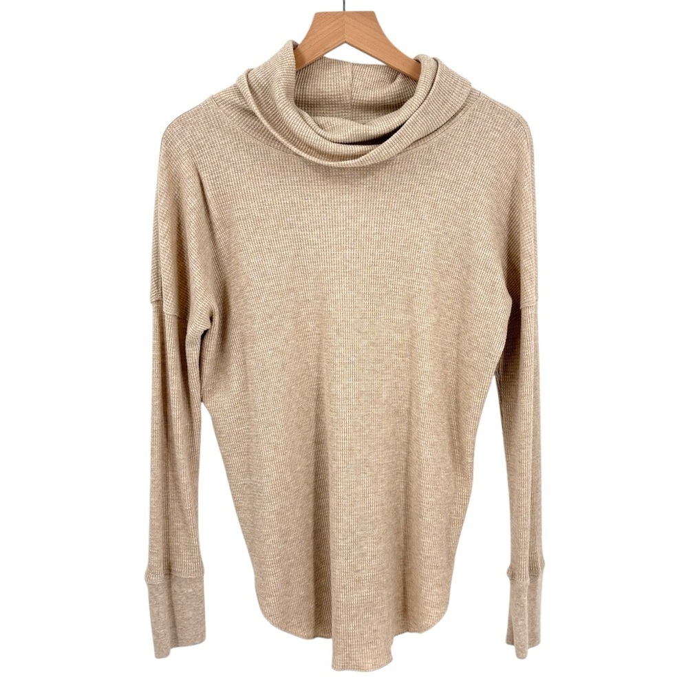 The Group Babaton Tan Waffle Knit Cowl Neck‎ Long Sleeve Top Small
